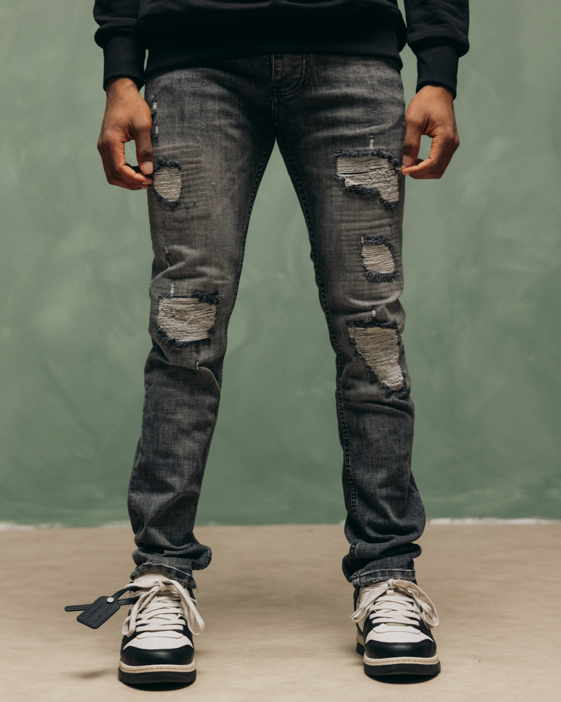 Force Deluxe Grey Jeans - grijze denim heren, vooraanzicht