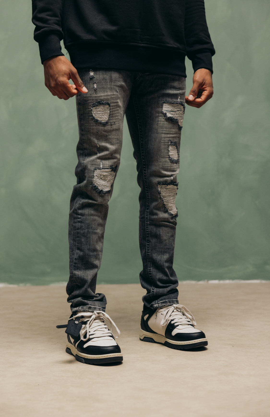 Force Deluxe Grey Jeans - grijze heren jeans, zijaanzicht