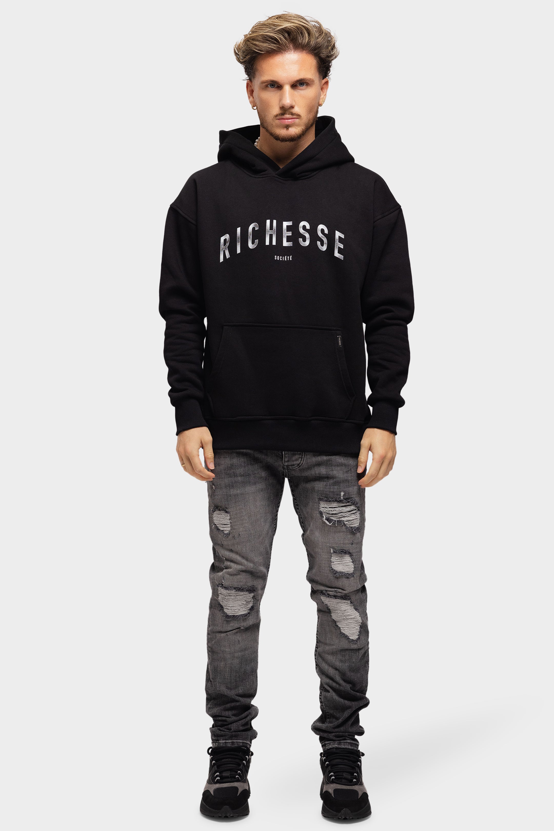Force Deluxe Grey Jeans - grijze heren jeans, stofdetail