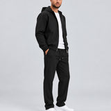 Core Tech Tracksuit Black - zijkant studio, jacket open