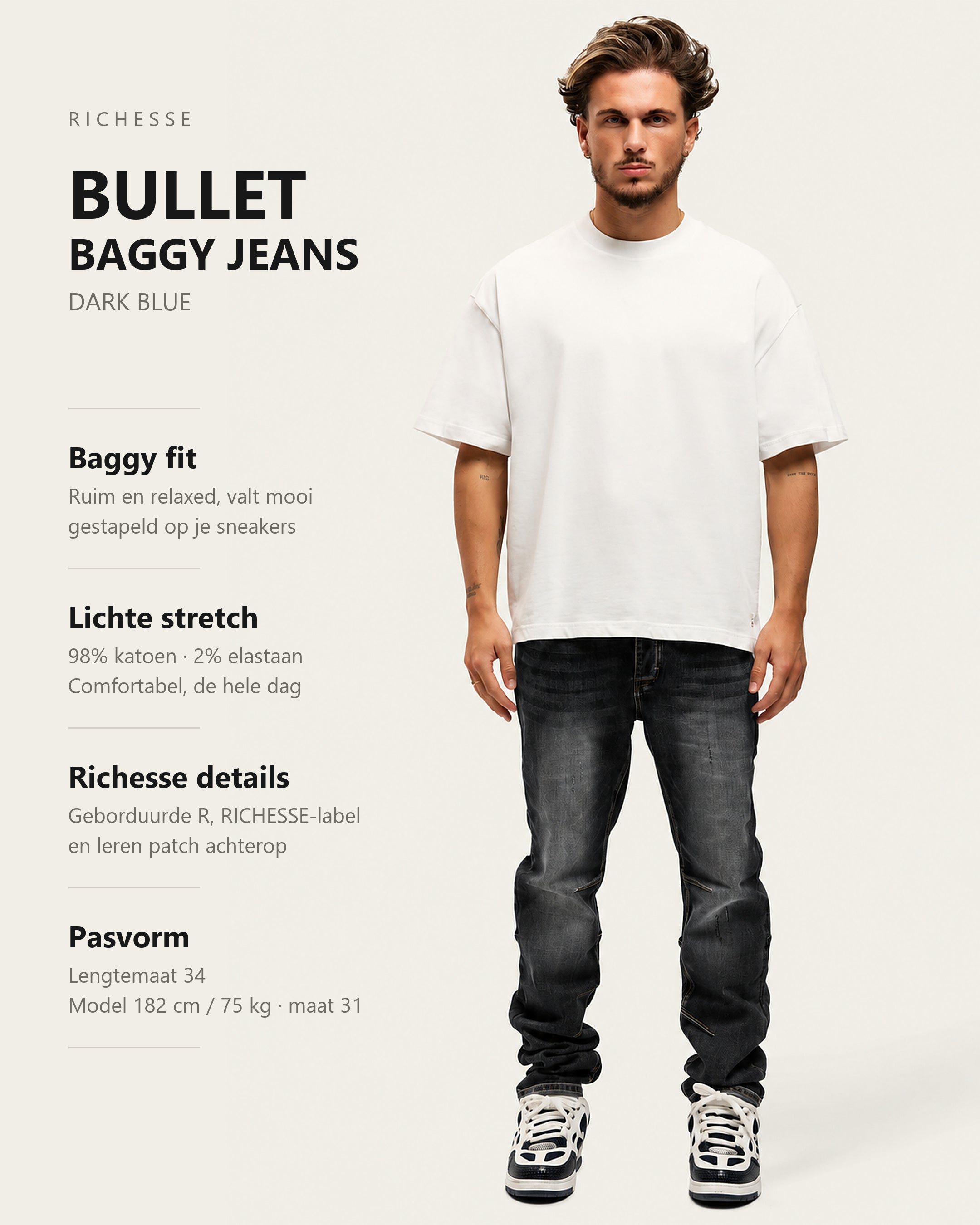 [NL] Bullet Dark Blue Baggy Jeans pasvorm en materiaal