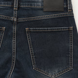 Bullet Dark Blue detail: achterzak en leren patch
