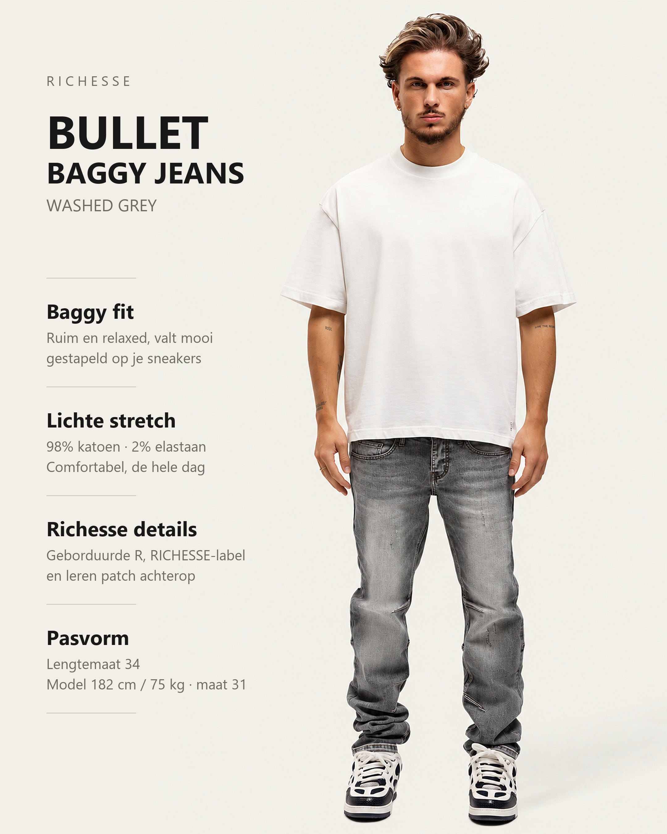 [NL] Bullet Washed Grey Baggy Jeans pasvorm en materiaal