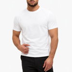 Classic Cotton T-shirt white — studio pose, zwarte pantalon
