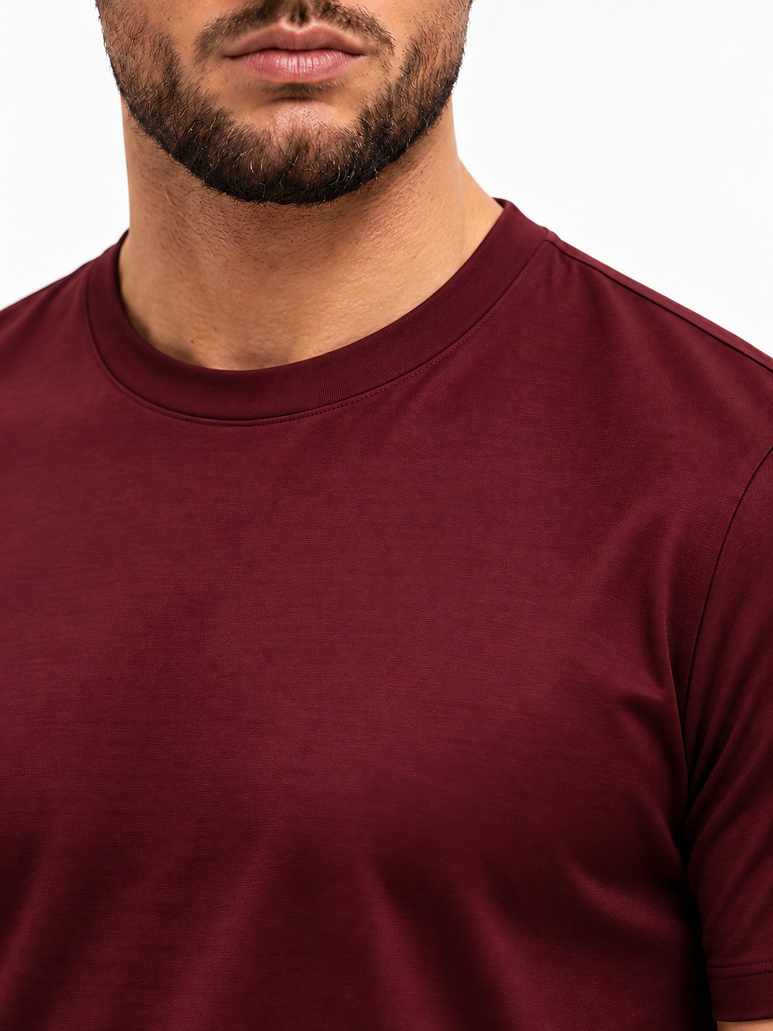 Gloss Essential Shirt Burgundy - detail stof en kraag, close-up