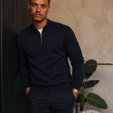 HALF ZIP KNIT | NAVY — lifestylefoto