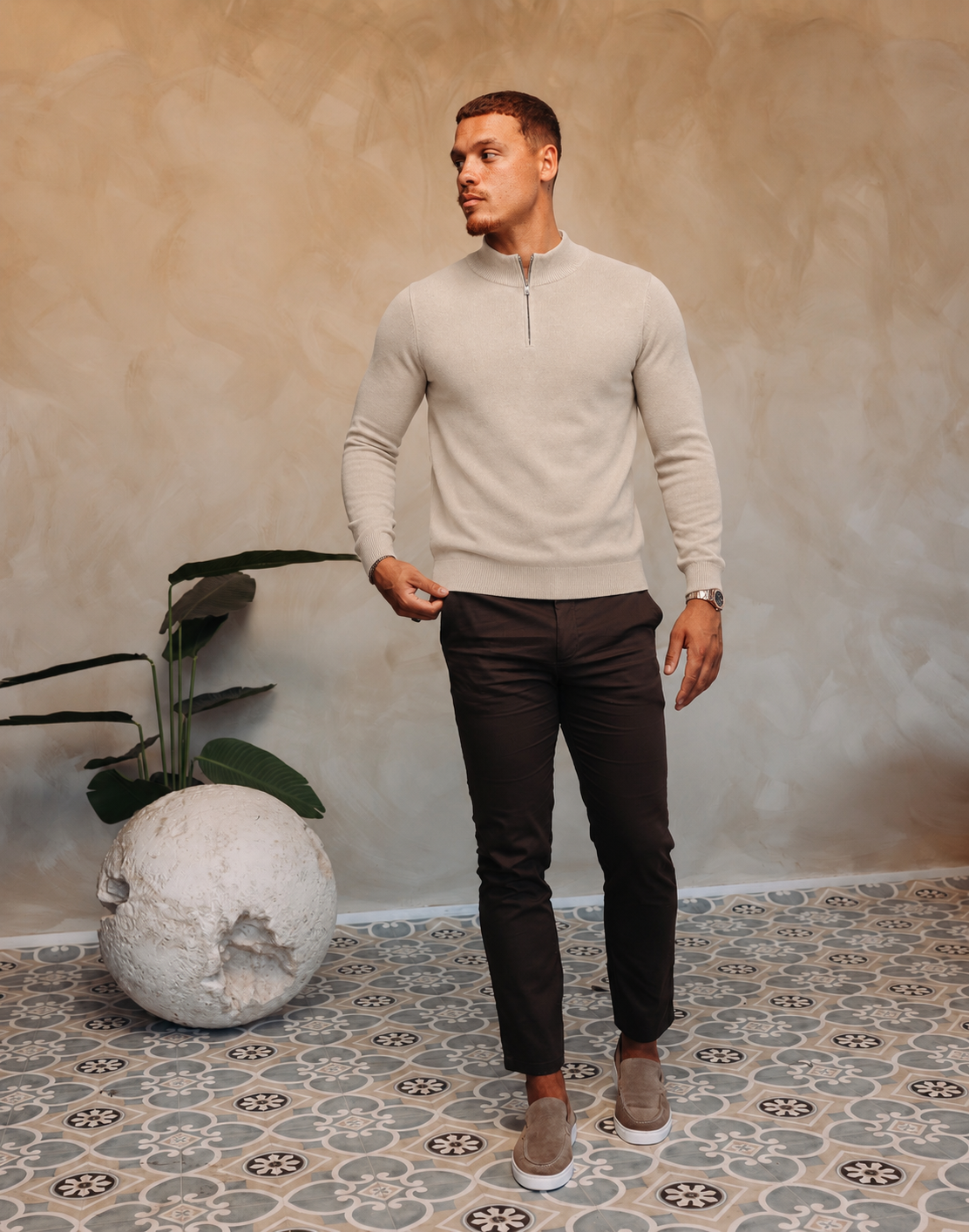 HALF ZIP KNIT | SAND — lifestylefoto