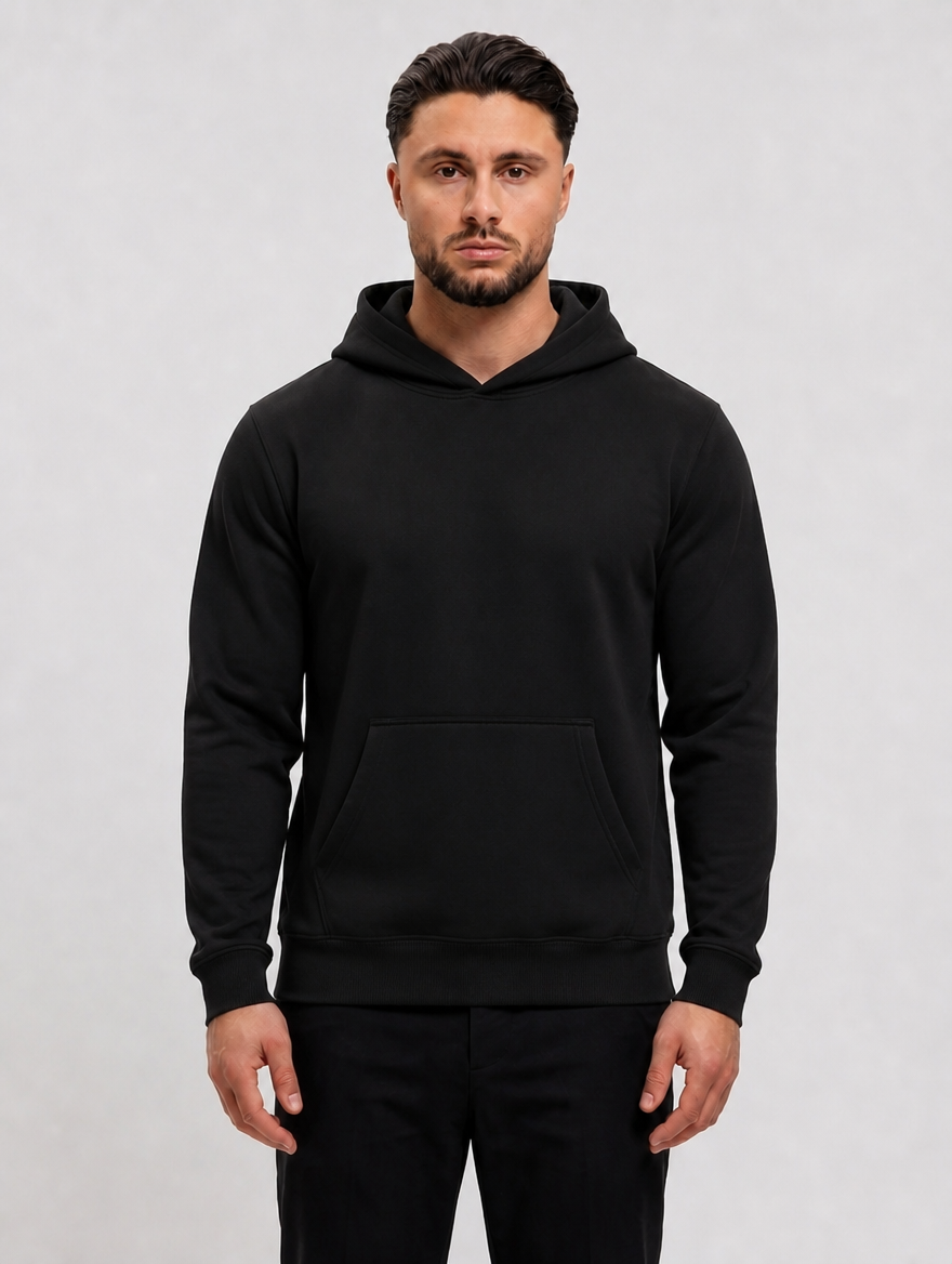 RK Blank Hoodie Black Regular Fit - voorkant studio