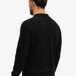 Ribbed Knit Polo Black - schuin achterkant