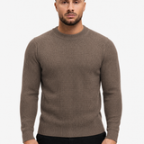 Waffle Knit Sweater Taupe - schuin voorkant