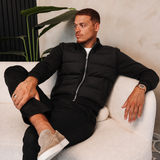 KNIT SLEEVE PUFFER JACKET | BLACK — lifestylefoto