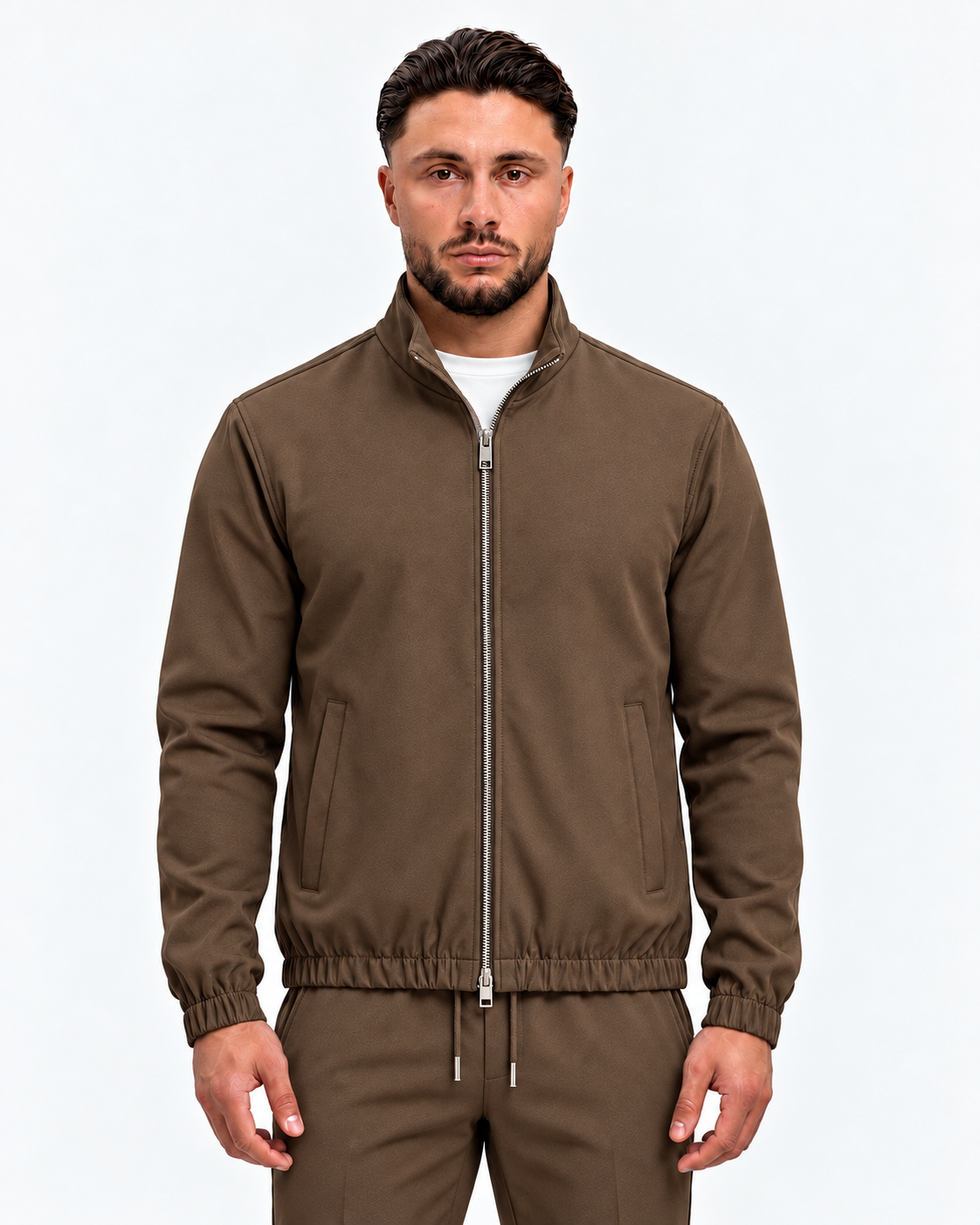 MONZA jacket bruin – voorkant, complete set met bijpassende pants (studio)