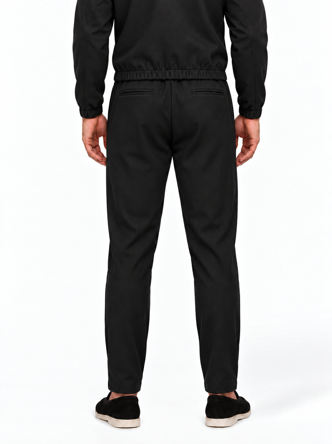 MONZA pants zwart – achterkant, complete set met bijpassende jacket (studio)