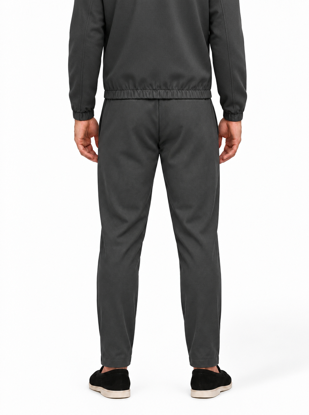 MONZA pants grijs – achterkant, complete set met bijpassende jacket (studio)