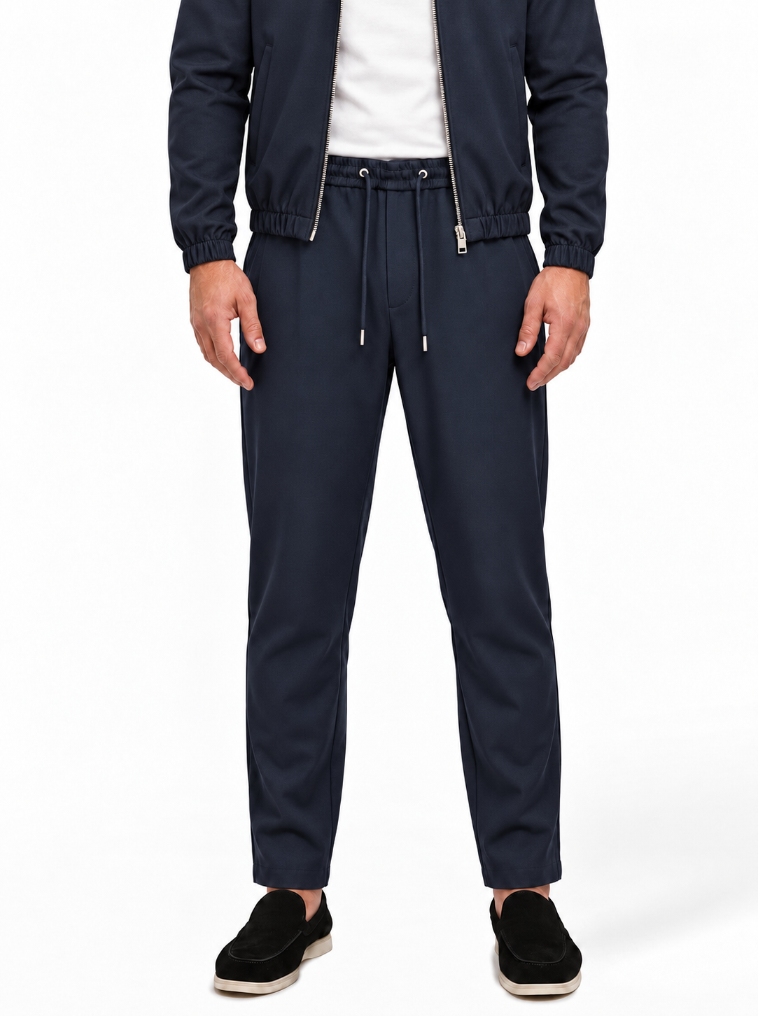 MONZA pants marineblauw – voorkant, complete set met bijpassende jacket (studio)
