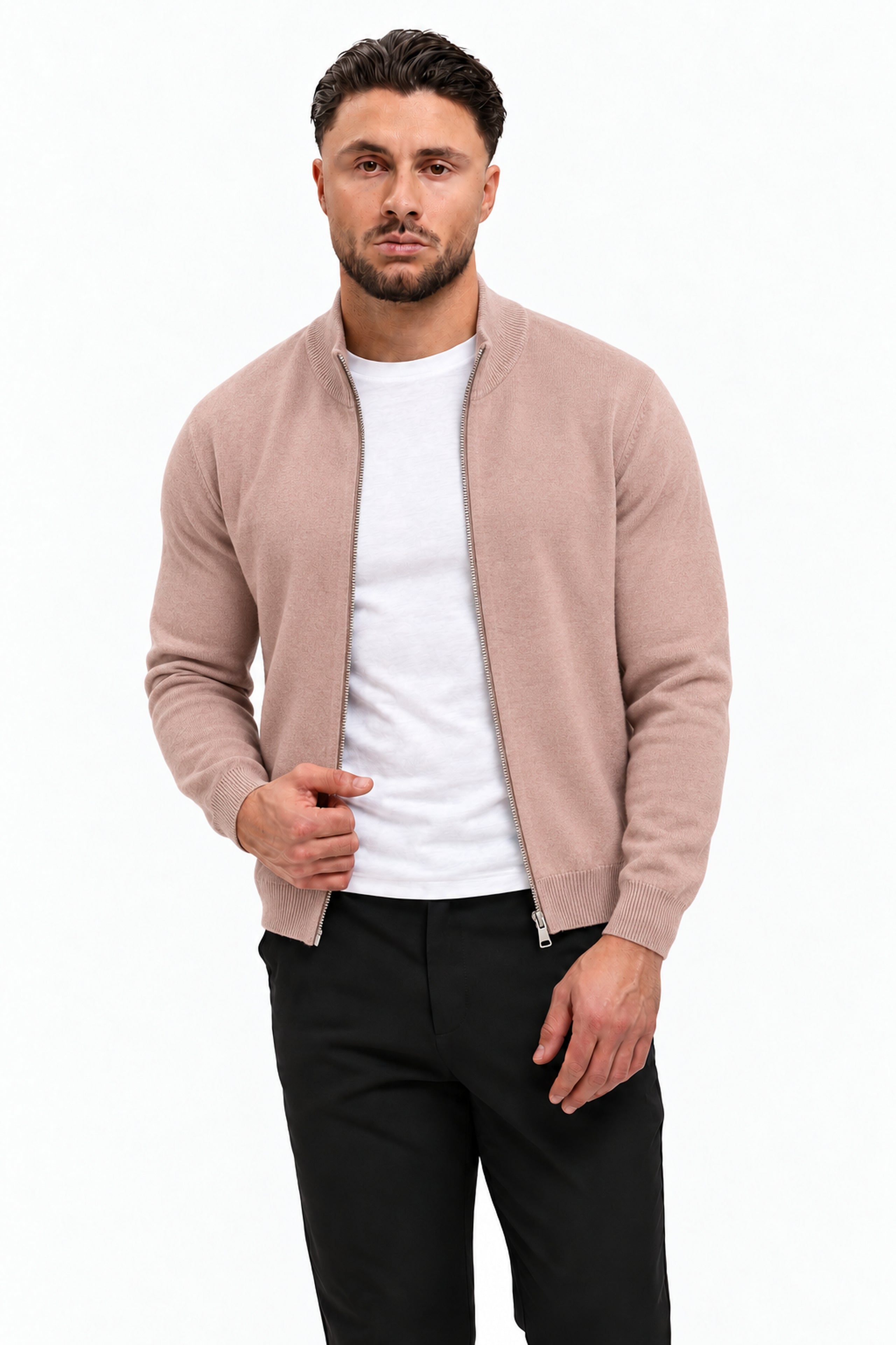 RIVAS HEAVY ZIPPER VEST CREME - studio pose