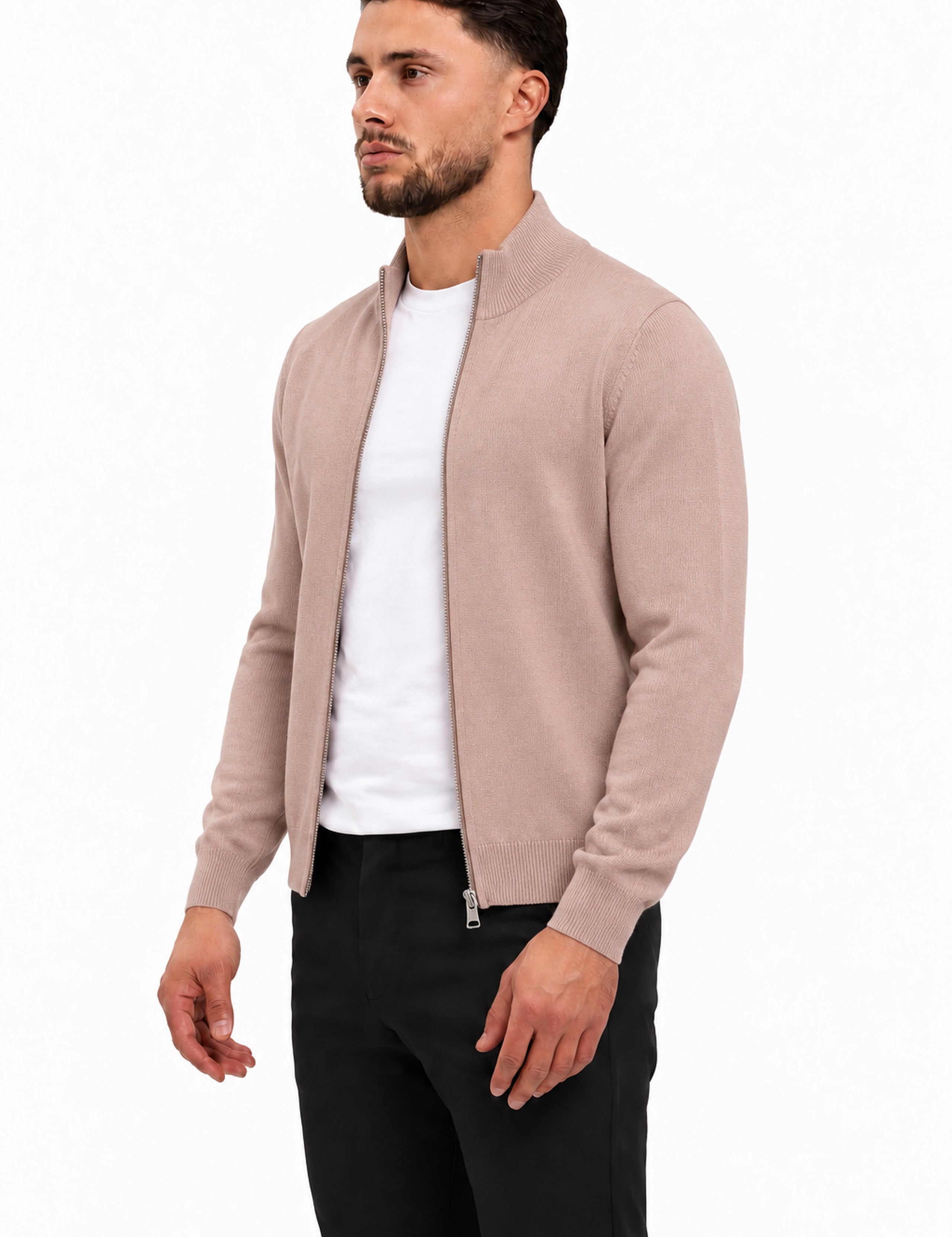 RIVAS HEAVY ZIPPER VEST CREME - studio zijkant