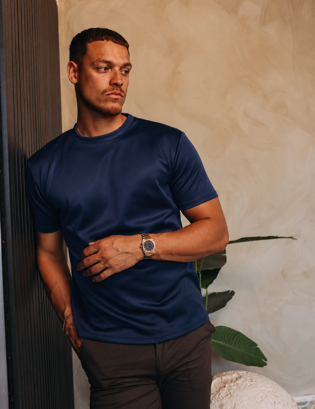 SHINY ESSENTIAL SHIRT NAVY BLUE — lifestylefoto