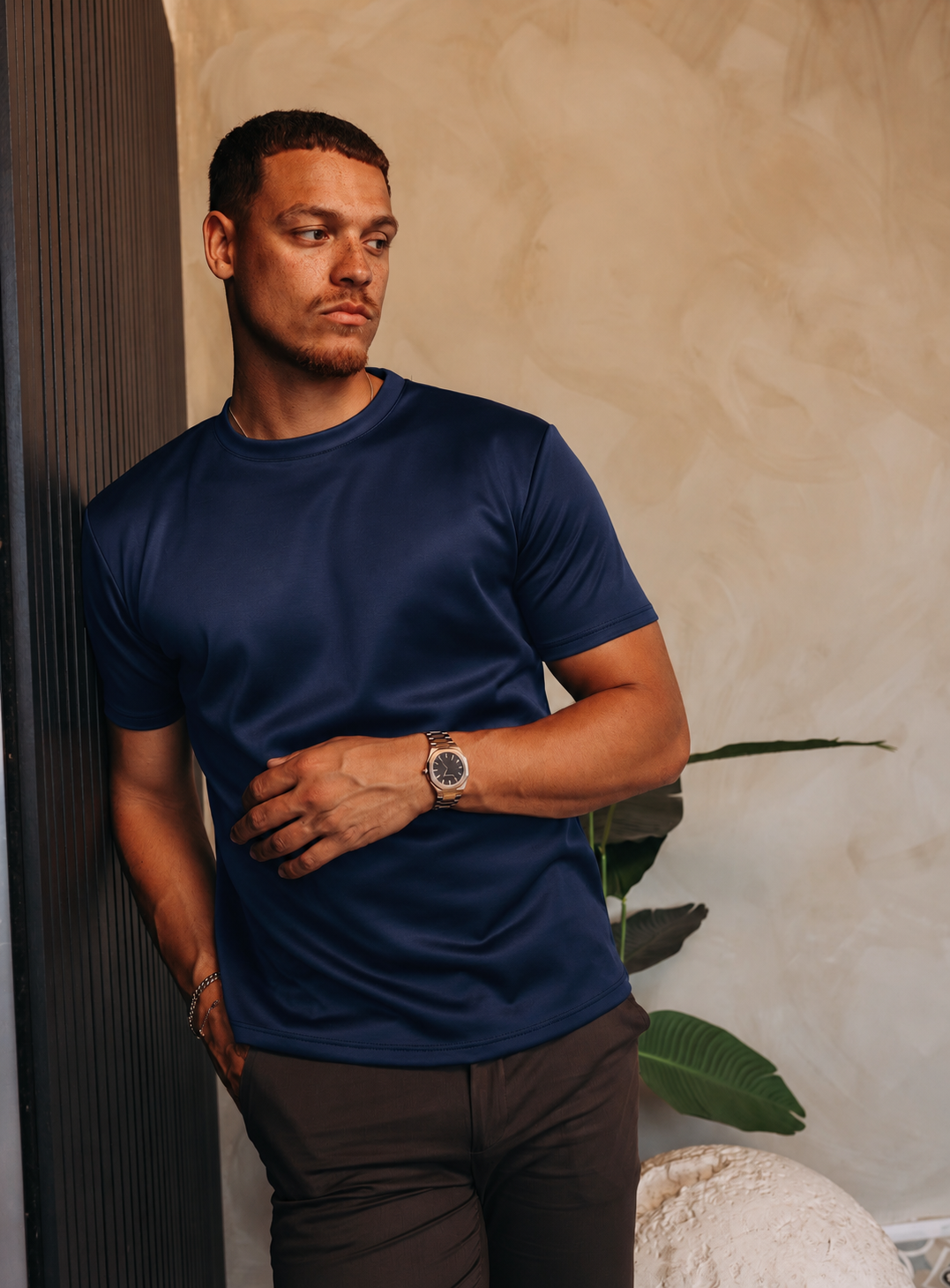 SHINY ESSENTIAL SHIRT NAVY BLUE — lifestylefoto