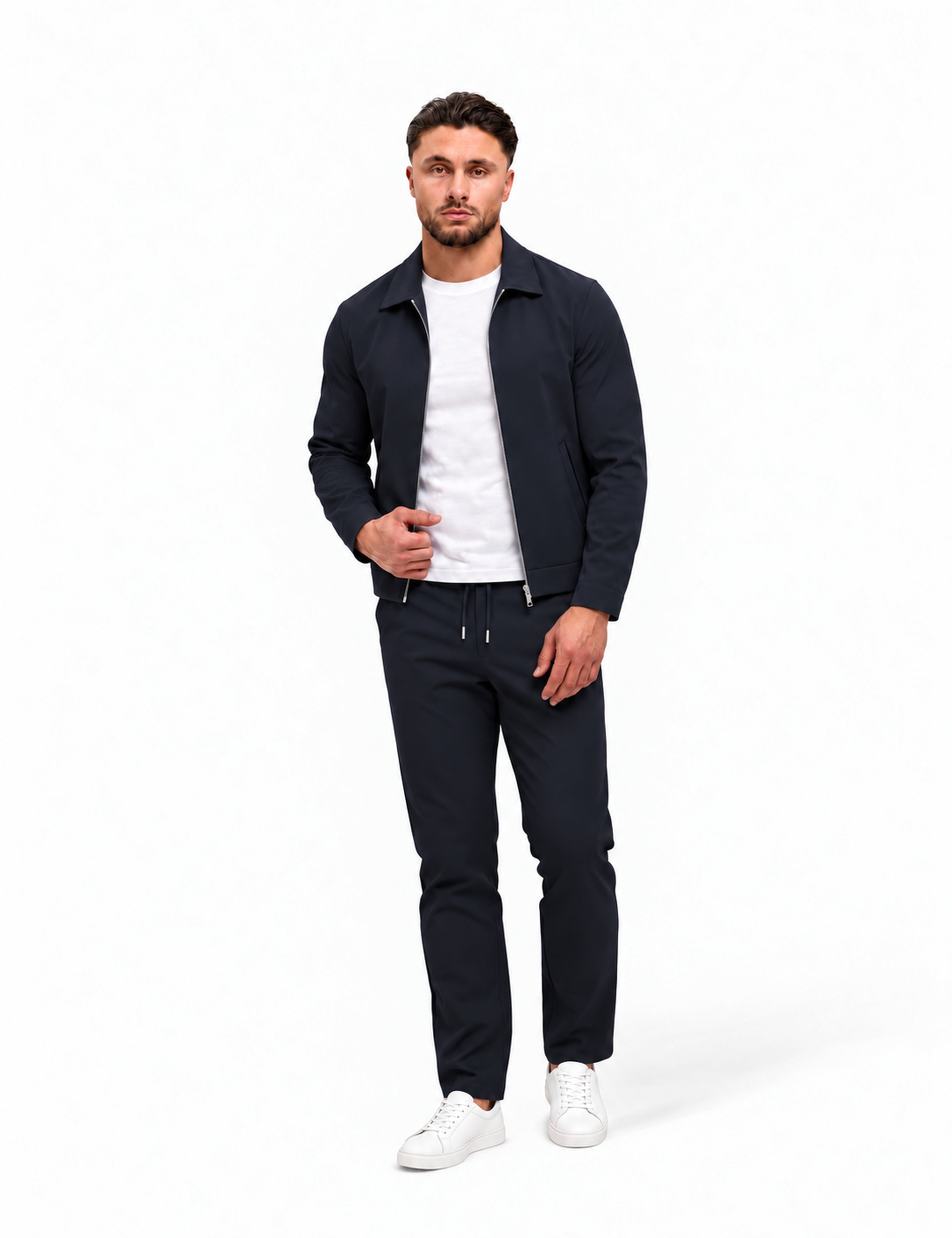 TECH SUIT | NAVY - volledige outfit met witte sneakers