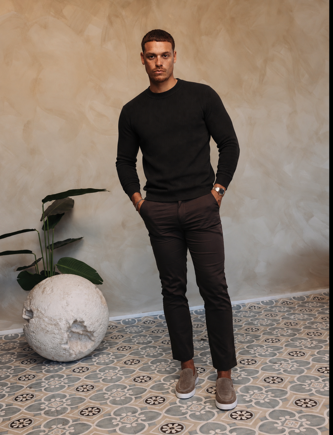 WAFFLE KNIT SWEATER | BLACK — lifestylefoto
